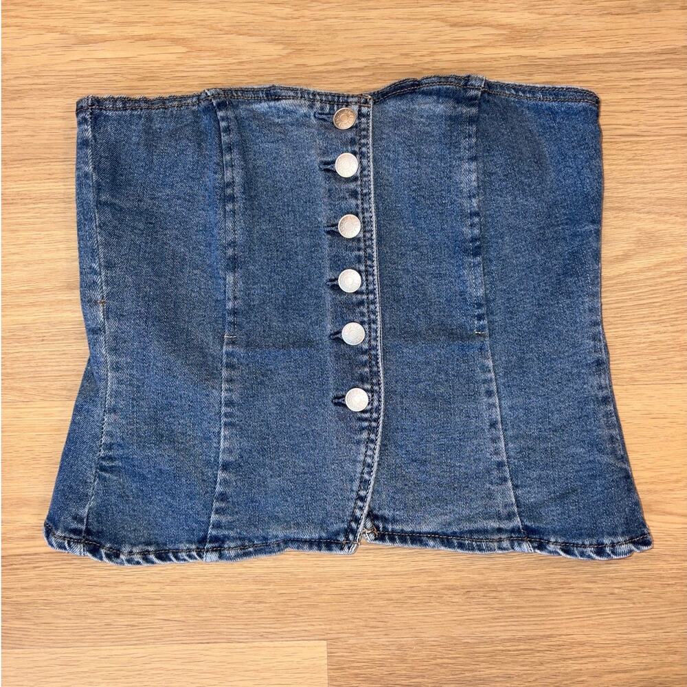 Current/Elliott denim jean corset bustier style top w/ buttons womens Small NWT